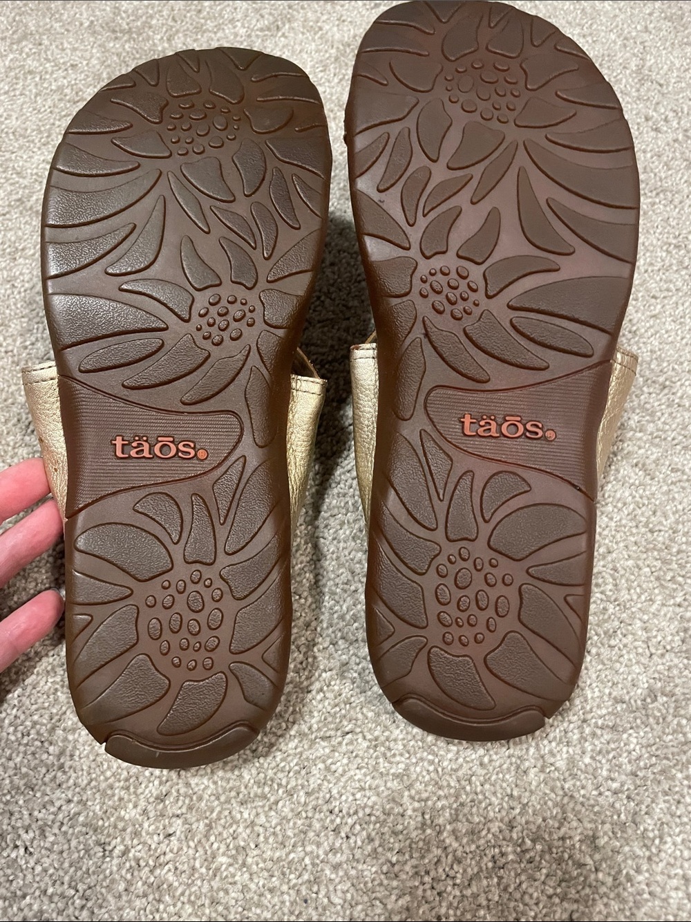 Taos Footwear Metallic Gold Braided Toe-Post Sandals - Picture 2 of 4